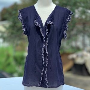Gap Navy Blue Scalloped Sleeveless Top ~ Size Small